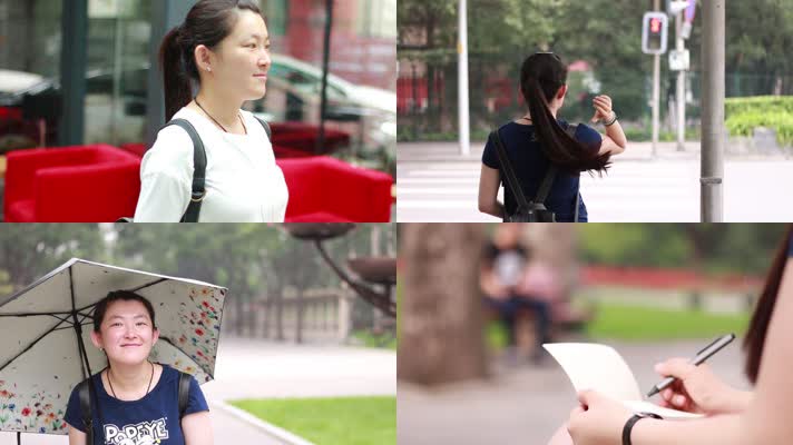 北京周末公园游玩的美丽游客实拍素材