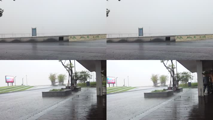 傍晚杭州钱塘江江东大桥下暴雨