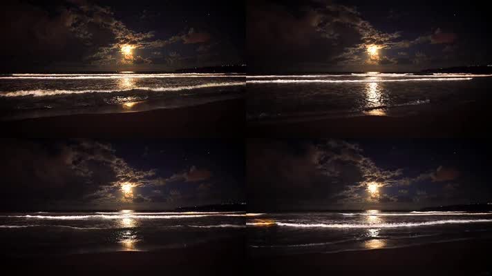 海洋沙滩 月光晚霞 黄昏风景  江河岸边 