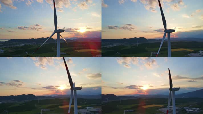 日落时的风力涡轮机发电清洁能源