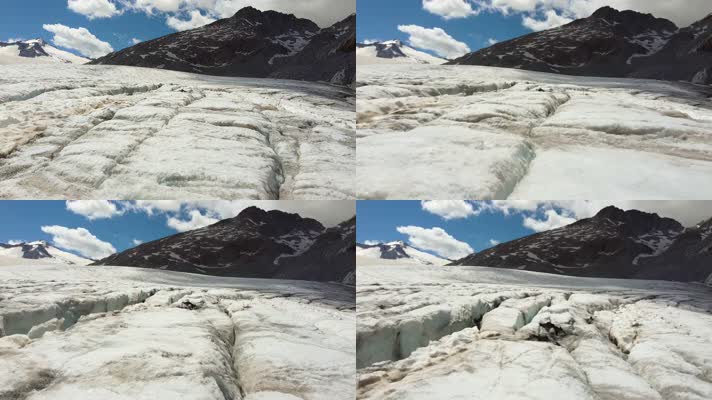 航拍飞越阿尔卑斯山脉山口冰川
