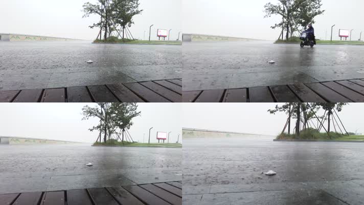 杭州钱塘江下暴雨实拍特写空镜头