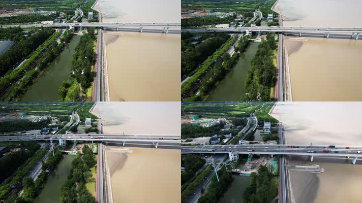 杭州钱塘江沿江边江东大桥车辆车流风景航拍
