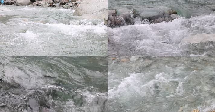 夏日小溪清澈的潺潺溪流4k踏水玩水合集