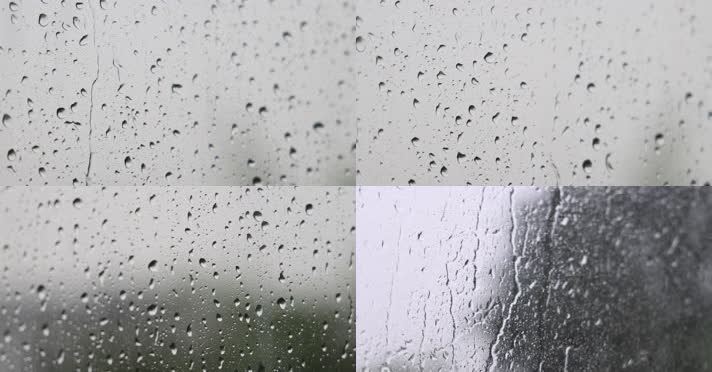 玻璃窗上滑落的水珠 【4K】窗外的雨