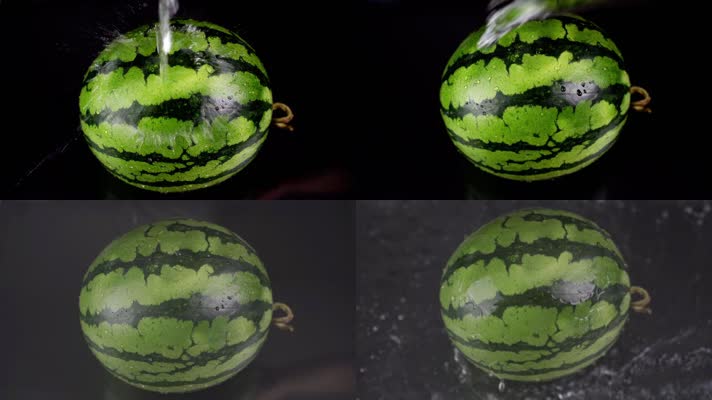 西瓜泼水无籽西瓜升格创意水果视频实拍