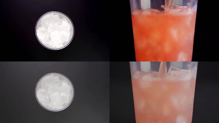 西瓜汁番茄汁饮品果汁冰块升格慢动作实拍