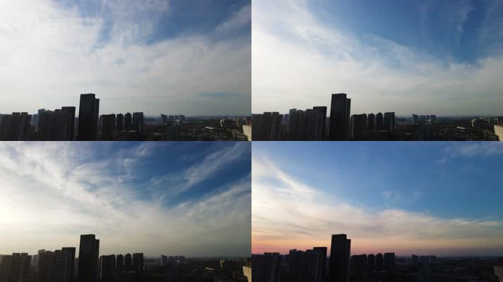 城市天空蓝天白云日转夜延时摄影合集