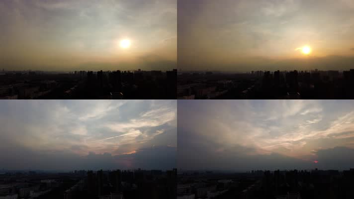 城市傍晚日落太阳下山延时摄影