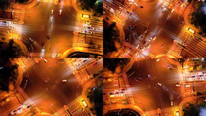 城市夜晚十字路口车辆车流延时摄影