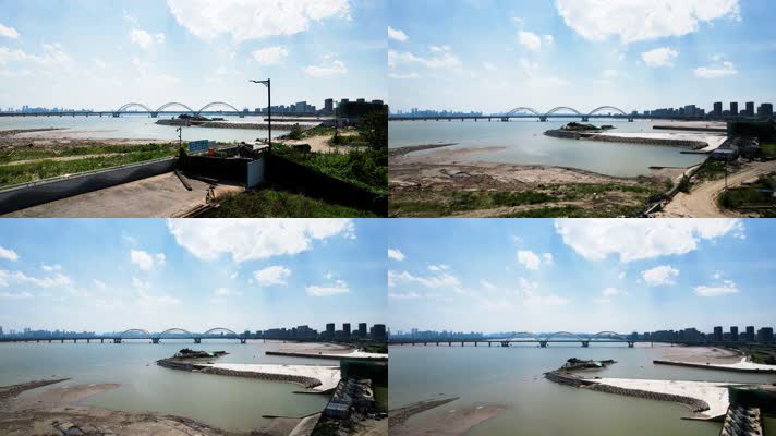 杭州钱塘江九堡大桥风景航拍