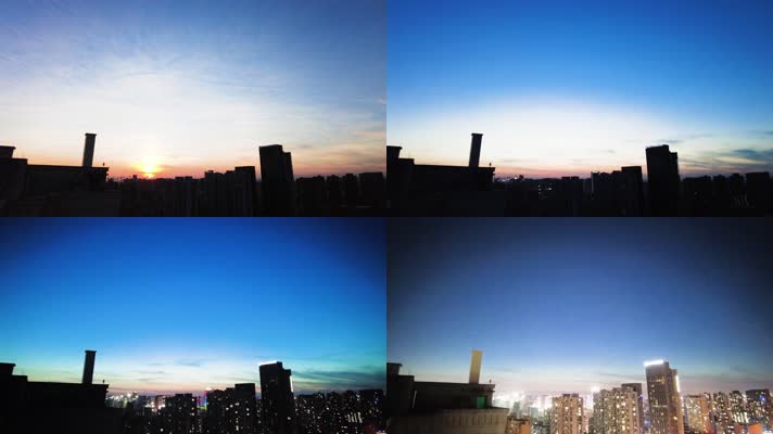 城市夜幕降临时分日转夜风景延时摄影