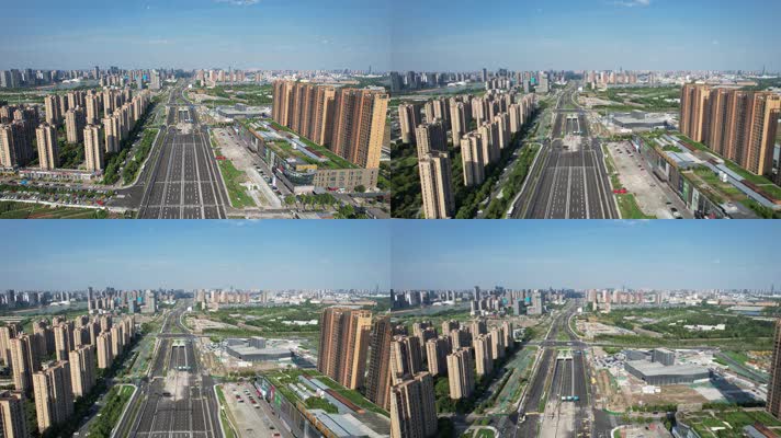 杭州钱塘快速路下沙路高楼大厦城市风景航拍