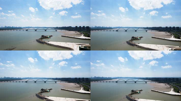 杭州钱塘江九堡大桥蓝天白云风景航拍