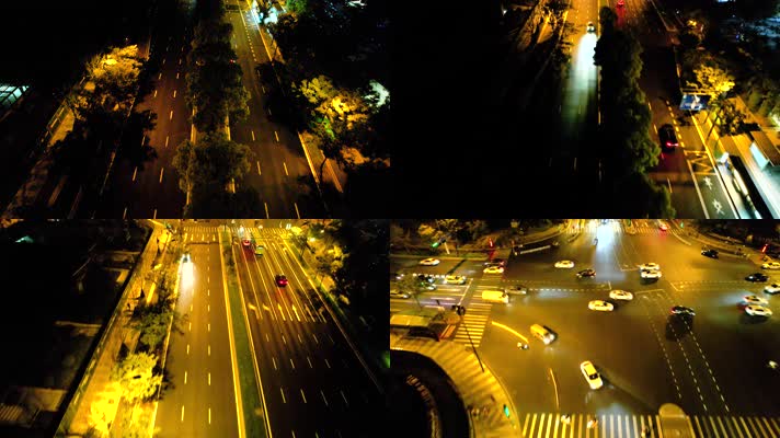 城市马路行驶的车辆车流夜景