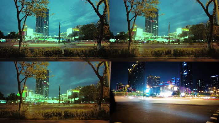 城市夜景道路街道 行人車輛公路夜晚視頻 夜間紅綠燈路口素材 城市快