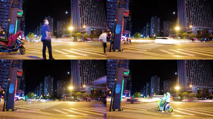 城市夜景繁忙的车流人流延时摄影44