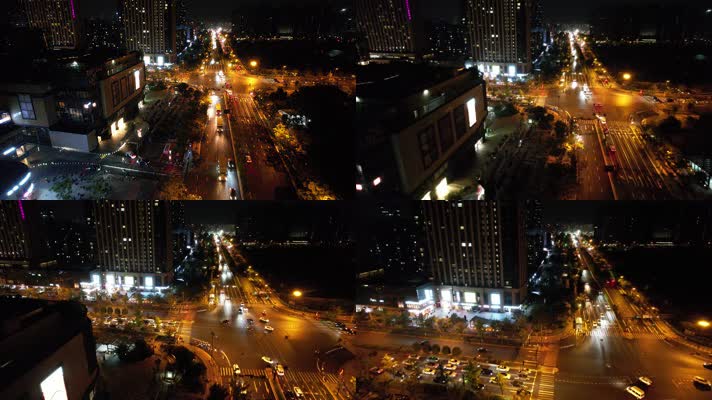 杭州钱塘新区马路夜景航拍