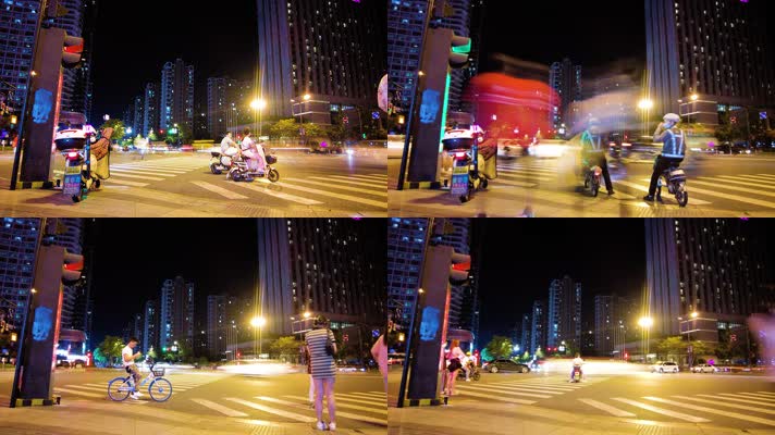 城市夜景繁忙的车流人流延时摄影9