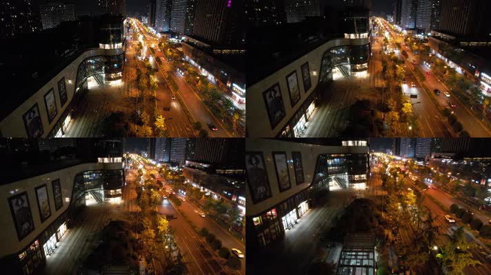 杭州钱塘新区高沙路马路夜景航拍