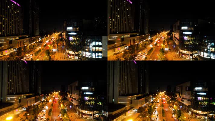 城市夜晚马路车辆车流航拍