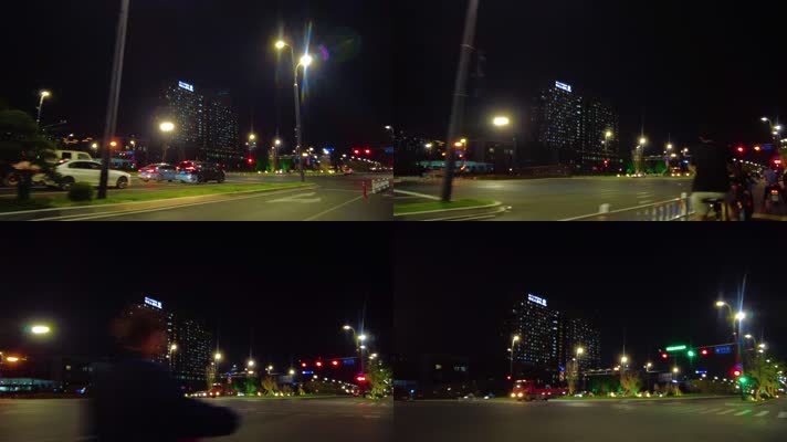 城市夜晚马路夜景车流人流