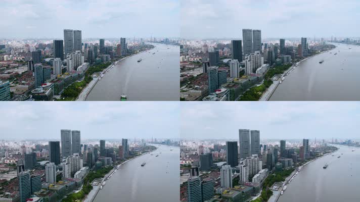 上海陆家嘴江边城市航拍4K