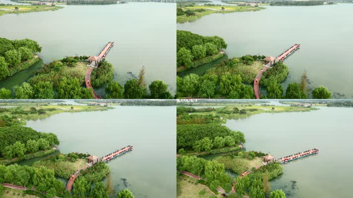 上海城市公园湖水航拍4K