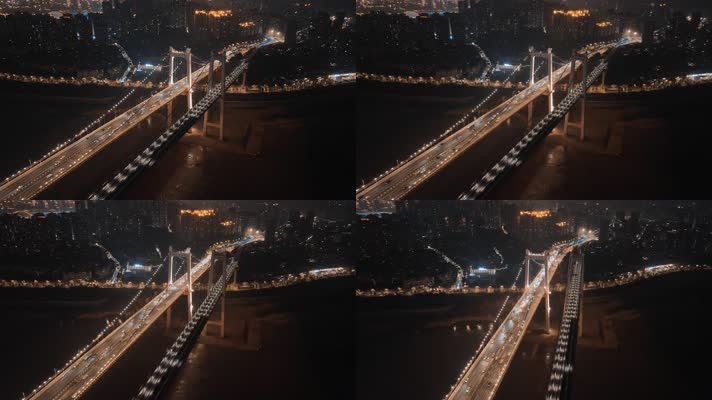 4K城市桥梁日落晚霞夜景航拍