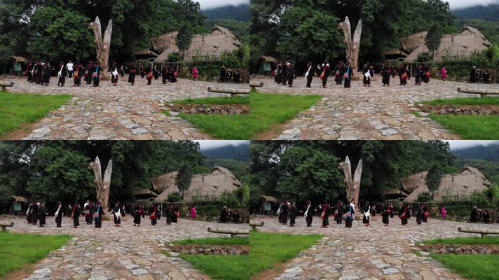 少数民族部落节日庆祝载歌载舞航拍