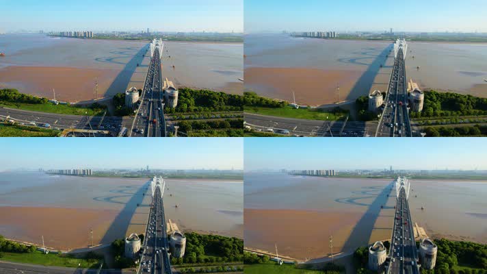 杭州钱塘江九堡大桥航拍风景404