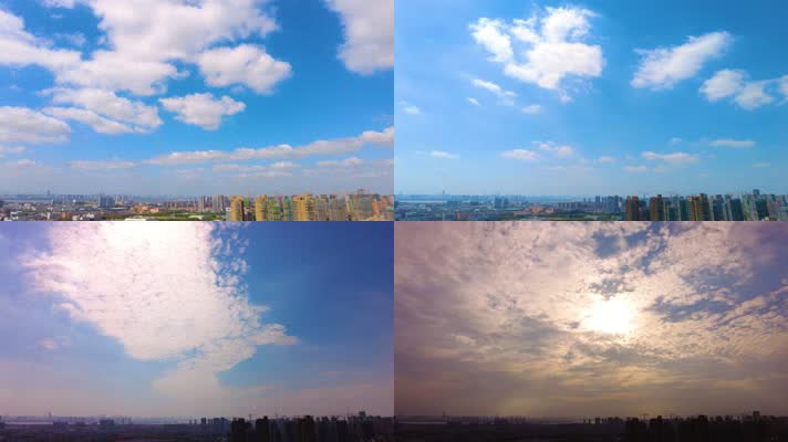 城市蓝天白云风景延时摄影7分钟