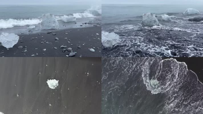 冰岛黑沙滩冬季海浪冰川