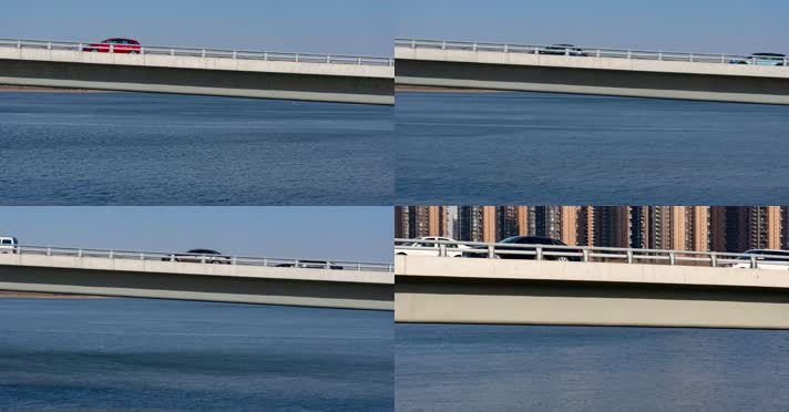 城市交通河水立交桥高架桥车流和建筑楼群