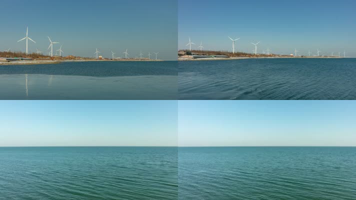 风力发电风车和北方冬季大海