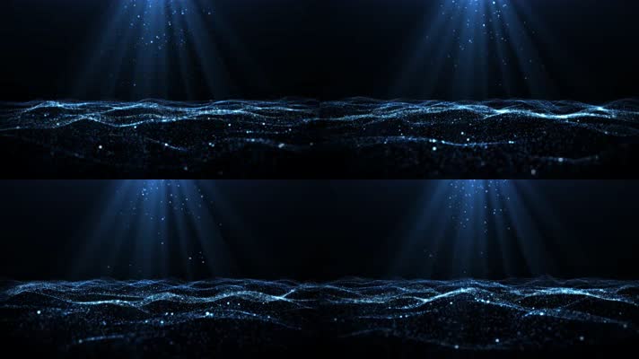 4K蓝色动态梦幻粒子波浪光效背景视频