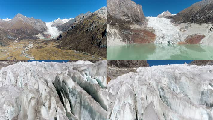 西藏布加雪山冰川湖泊秋冬季自然风景航拍4K