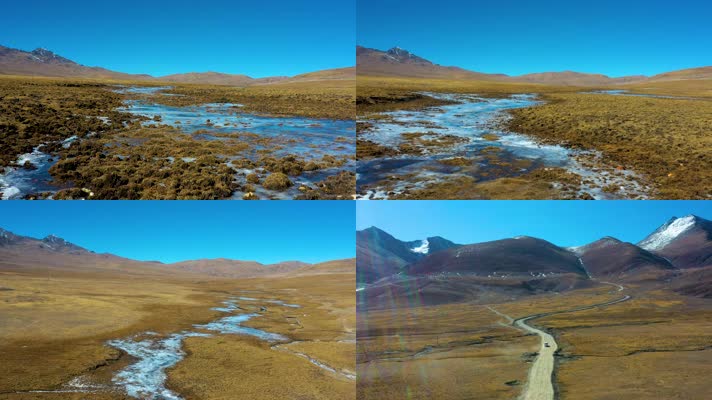 西藏那曲湿地雪山秋冬季节风景航拍