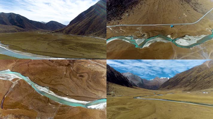 西藏布加雪山穹雄沟草原湿地景区航拍