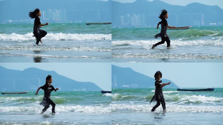 海边奔跑的小女孩