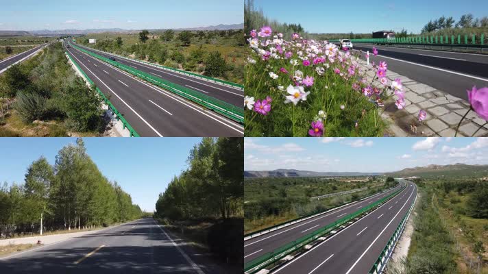 高速国道两旁绿植茂盛绿化带