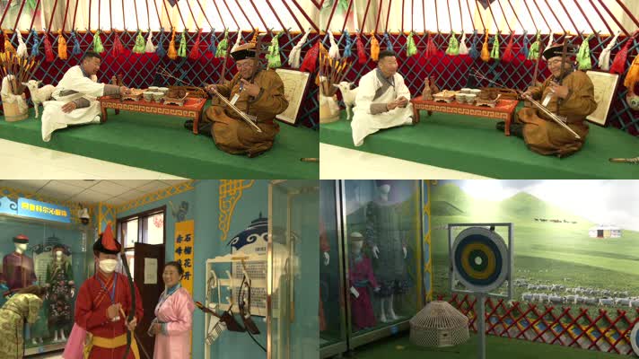 游客在蒙古族风情园体验射箭拉马头琴穿蒙古