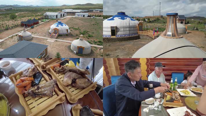 游客在蒙古族度假区餐厅内就餐手把肉