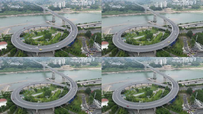 重庆北碚嘉陵江大桥车流航拍