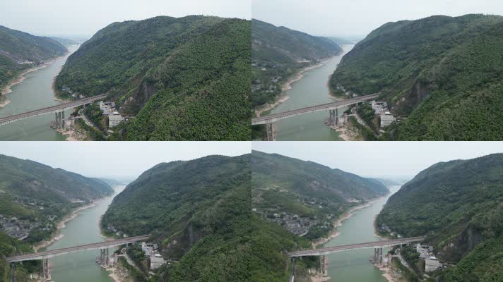 重庆北碚朝阳桥嘉陵江自然风光航拍