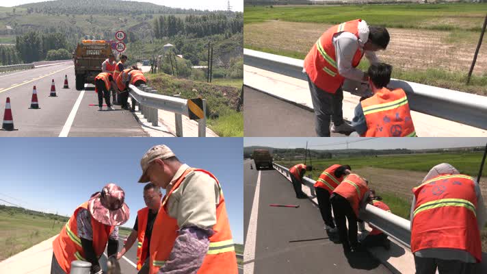 公路养护部门道班工人维修高速护栏公路设施