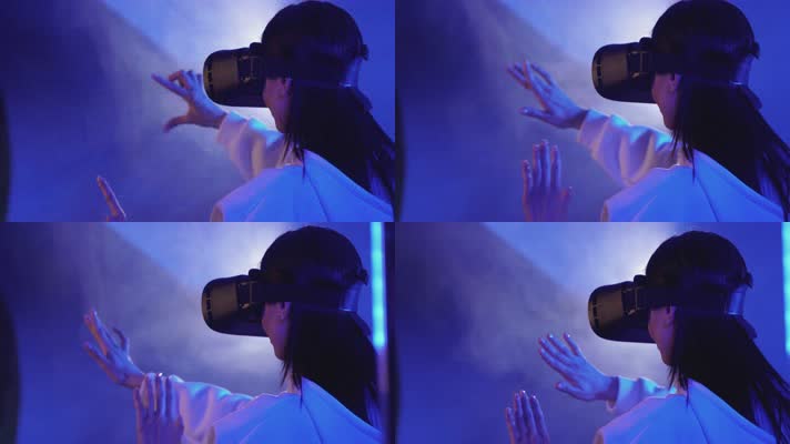 4k美女戴VR眼镜手指点击动作3