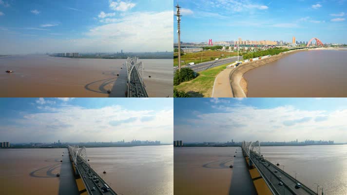 杭州钱塘江九堡大桥江景航拍