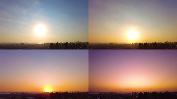 城市夕阳西下日转夜延时摄影风景