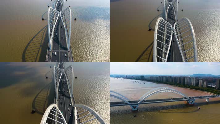 杭州钱塘江九堡大桥汽车车流延时风景